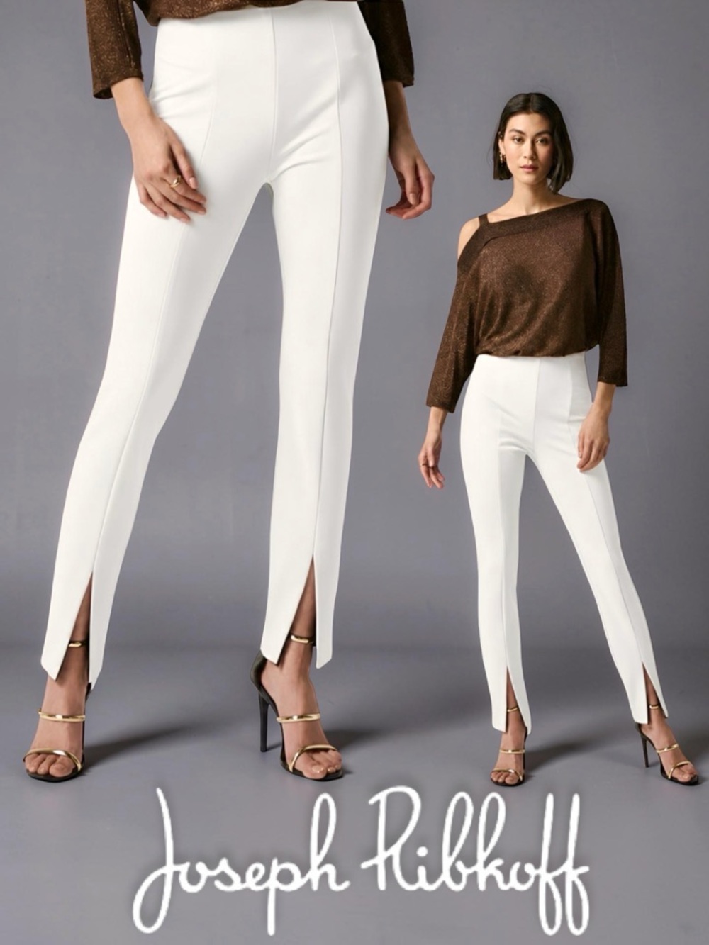 Joseph Ribkoff White Front-Slit Cropped Ponte Pants